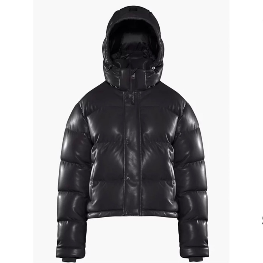 Aritzia TNA Super Puff Shorty Black Vegan Leather Puffer Jacket Coat XXXS 3XS